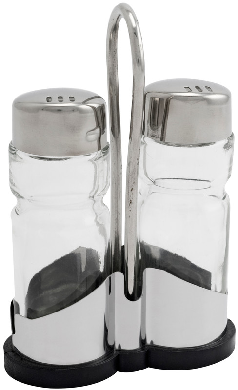 E.Ahlström Shaker set salt+pepper 3,5cl glass/ss, height 12,5cm