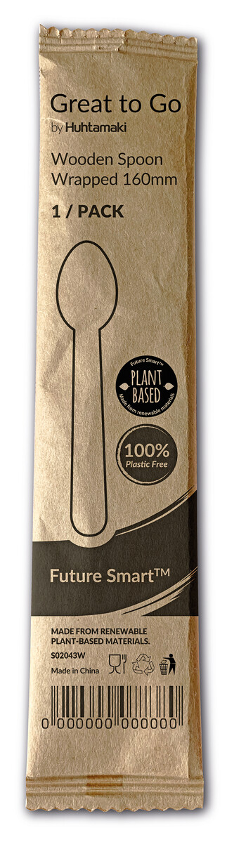 Huhtamaki Future smart wooden spoon 160mm single-wrapped