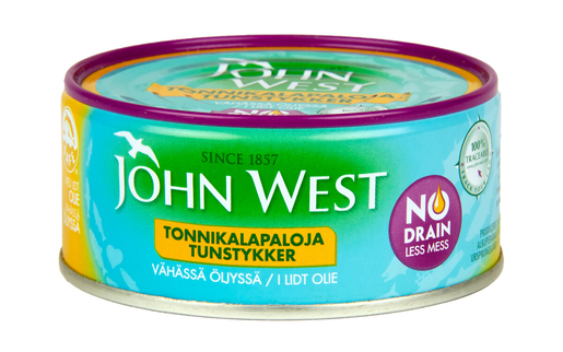 John West NoDrain saftiga tonfiskbitar i lite solrosolja avrunna 120g