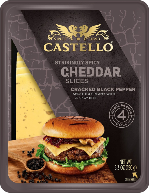 Castello Burger Cheddar cracked black pepper 150g cheese slices