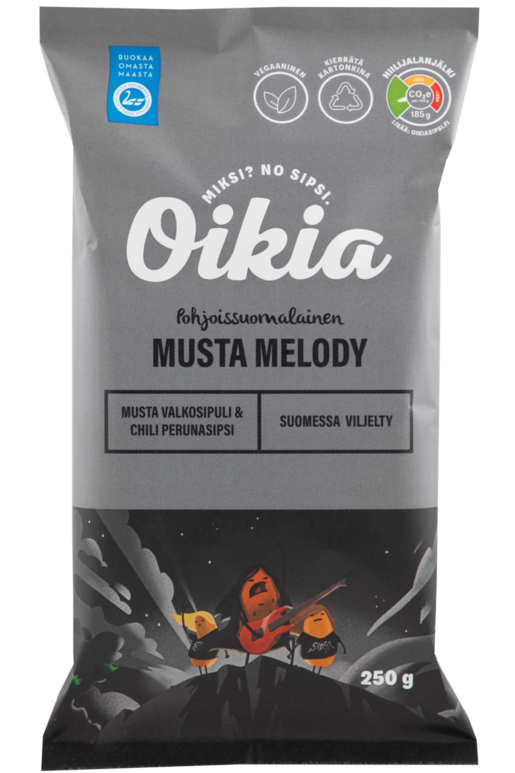 Oikia Musta Melody svart lök chili potatischips 250g