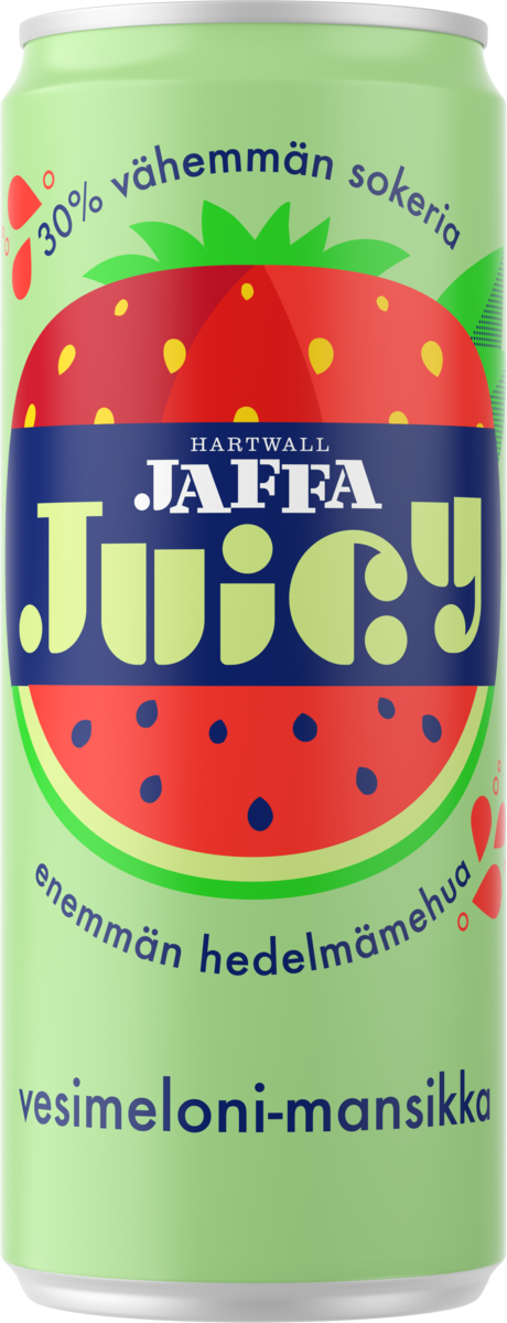Hartwall Jaffa Juicy vesimeloni-mansikka virvoitusjuoma 0,33l tölkki