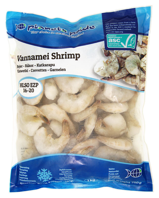 Planets Pride ASC Vannamei king prawn tail in shell 16-20 1kg/750g  raw frozen