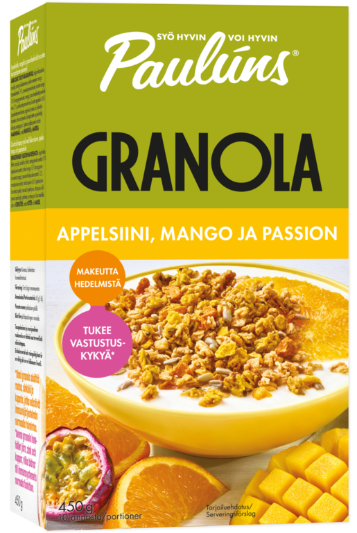 Paulúns orange-mango-passion fruit granola muesli 450g