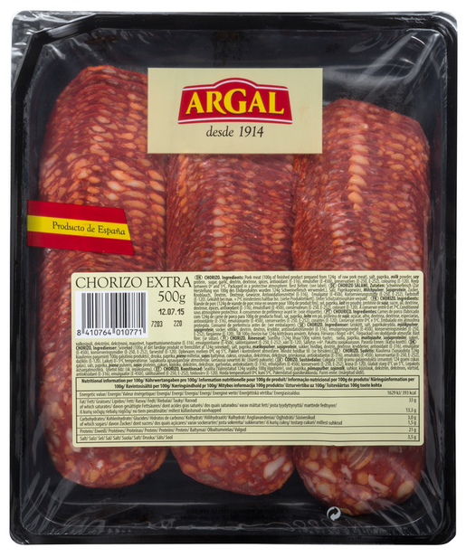 Argal Chorizo sausage 500g sliced