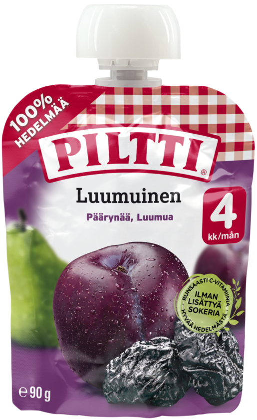 Piltti prune-pear fruit puree 4months 90g pouch