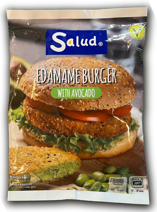Salud breadered avokado edamame soy bean burger 1kg vegan, frozen