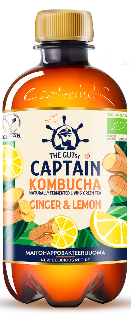 The Gutsy Captain Kombucha Ginger Lemon, Ingefära och citron smaksatt kombucha dryck ekologisk 400ml