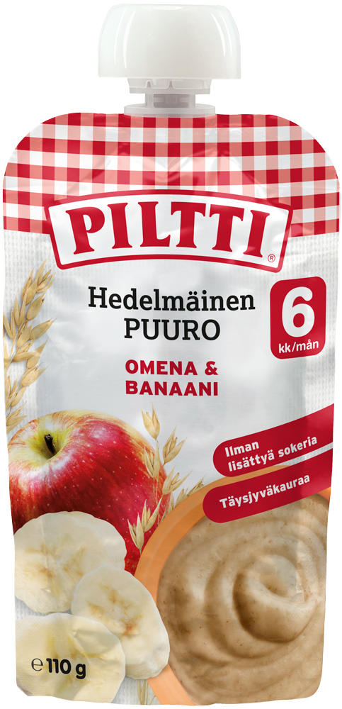 Piltti 110g fruity porridge apple-banana 6mth pouch