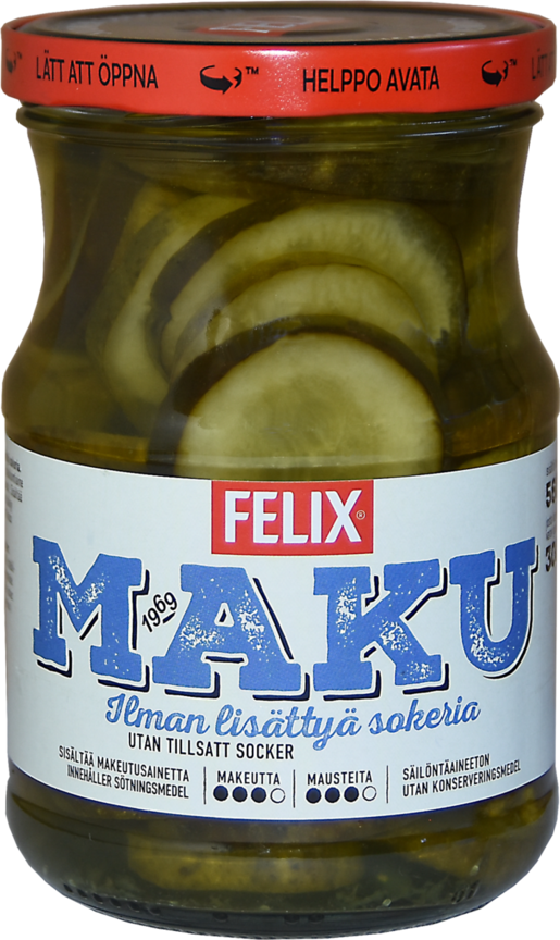 Felix Maku skivade gurkor i kryddlag 560/300g utan tillsatt socker