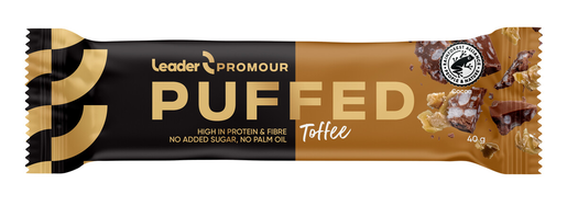 Leader Promour Puffed Toffee rischoklad proteinbar med smak av kola 40g