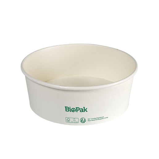 Biopak Ronda Wide+ white cardboard/PLA bowl 1300ml 184x184x66mm 25pcs
