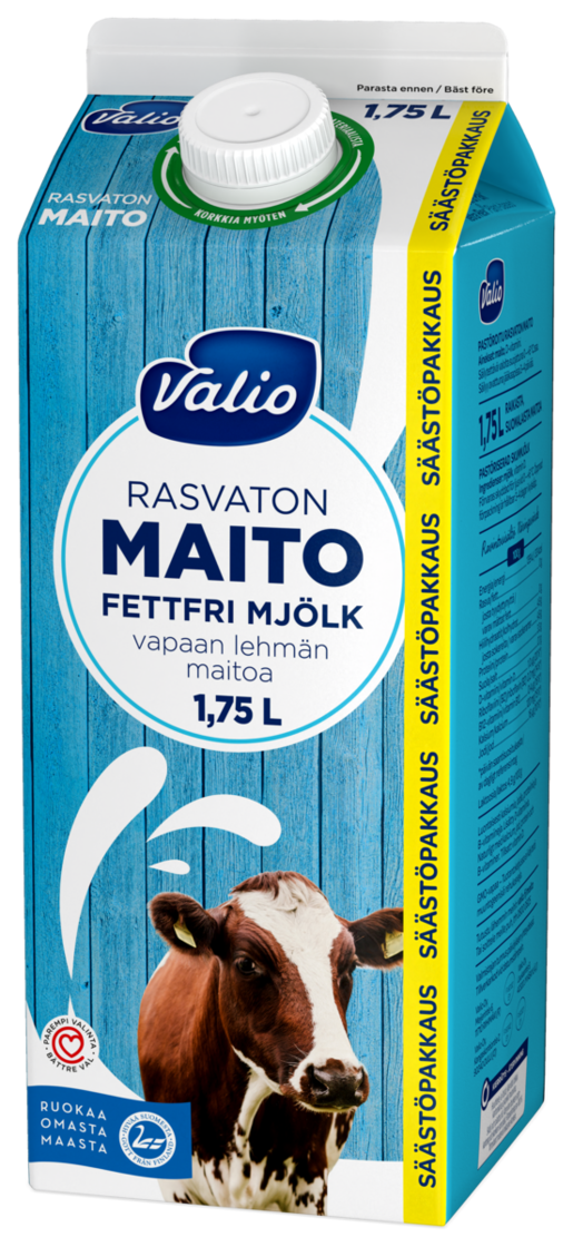 Valio fettfri mjölk från frigående kor 1,75l