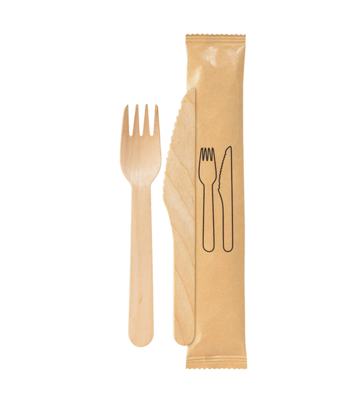 Duni ecoecho cutlery pack wooden waxed fork and knife 215mm