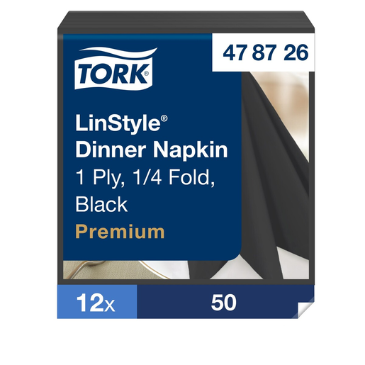 Tork Linstyle® Dinner-lautasliina musta 50kpl/39cm 1/4taitto