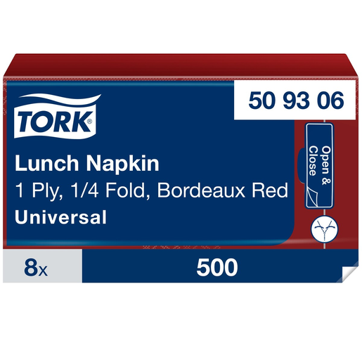 Tork lunch burgundy servett 1-lag 1/4-vikt 32,5cm 500st