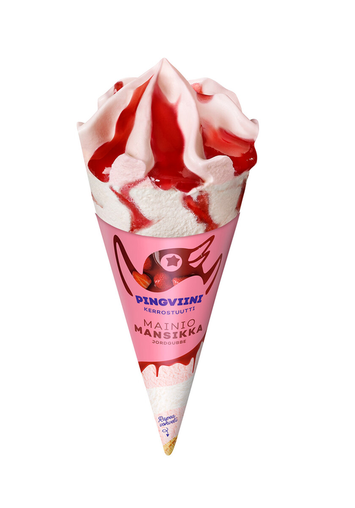 Pingviini strawberry ice cream cone 110ml