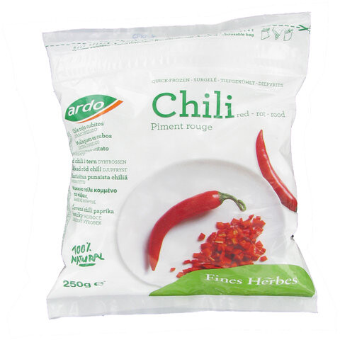 Ardo red chili diced 4-6mm 250g frozen