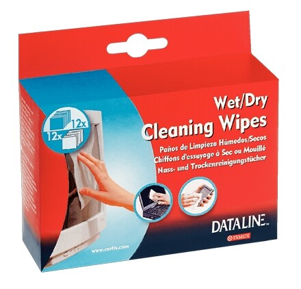 Esselte wet&dry clening wipes for screens 12+12st