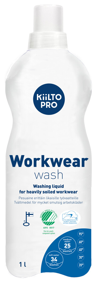 Kiilto Pro Workwear wash arbetskläder tvättmedel 1l