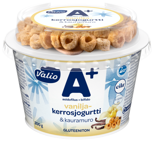 Valio A+ layered natural yoghurt and oat hoops 200g lactose free, gluten free