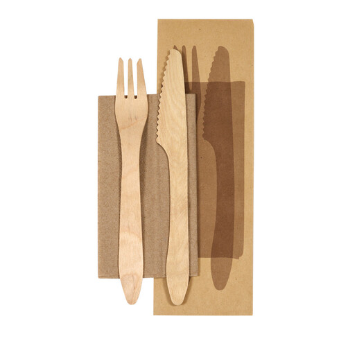 Biopak ecoecho cutlery pack wooden cutlery and napkin 190mm 400pcs