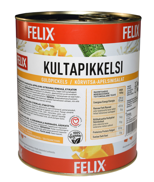 Felix kultapikkelsi kurpitsakuutioita mausteliemessä 3,2/2,1kg etikaton