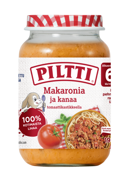 Piltti 190g macaroni and chicken in tomato sauce baby food 6mth