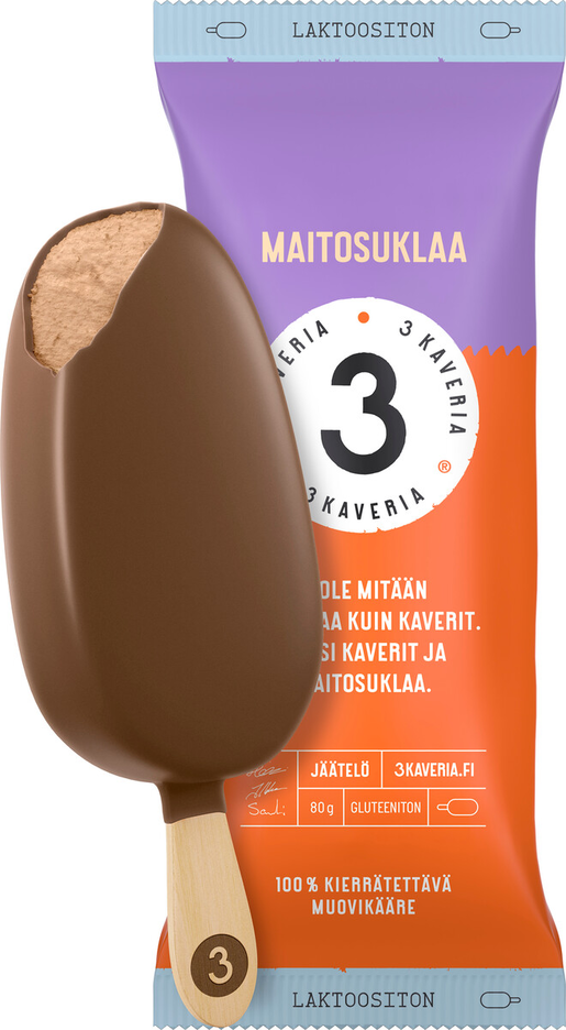 3 Kaveria milk chocolate ice cream bar 110ml lactose-free