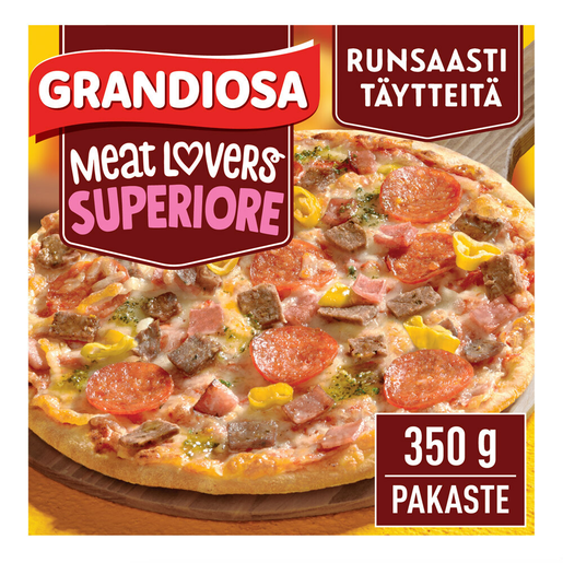 Grandiosa Superiore for meat lovers stenugnsbakad pizza 350g djupfryst