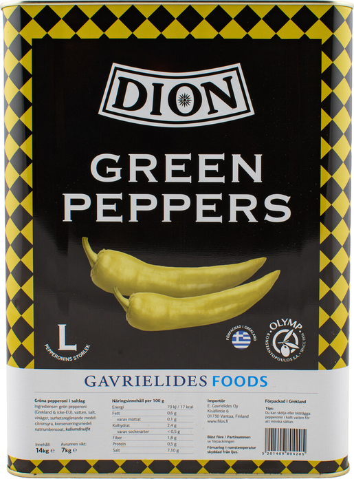 Dion 14/7kg vihreät pepperonit suolaliemessä, koko L