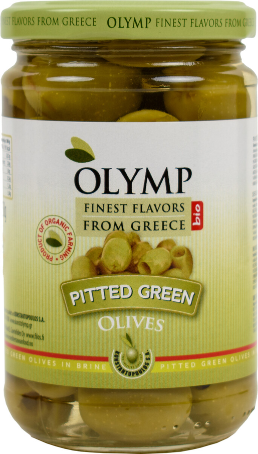 Olymp organic pitted green olives in brine 300/150g