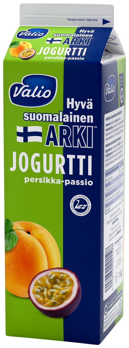 Valio Hyvä suomalainen Arki persika-passionsfrukt yoghurt 1kg