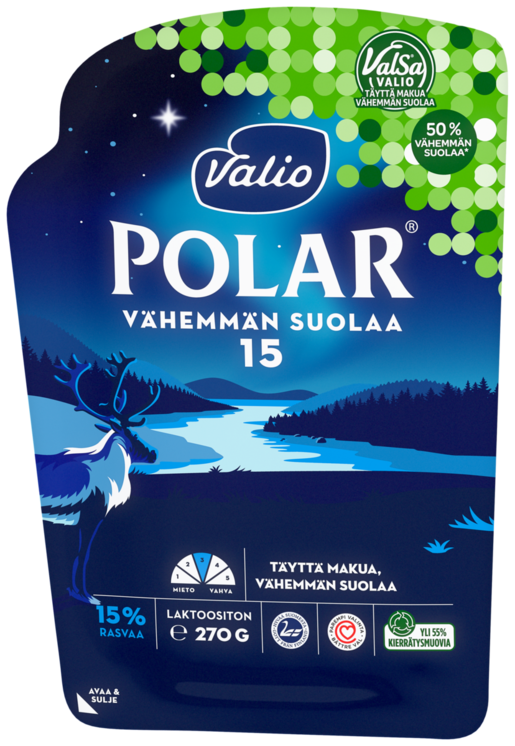 Valio Polar 15% juustoviipale 270g vähemmän suolaa, ValSa
