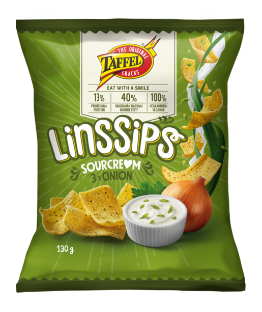 Taffel LinsSips sourcream and 3 onion flavoured lentil chips 130g