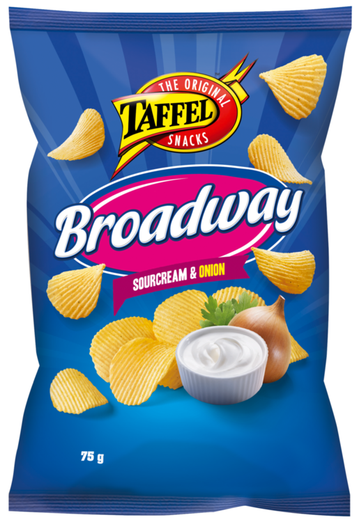 Taffel Broadway sourcream onion flavoured potato chips 75g