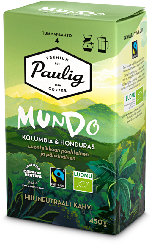 Paulig Mundo ekologiskt Kolumbia Honduras kaffe filtermalet 450g