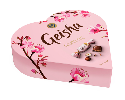 Fazer Geisha hjärta hasselnötsnougatfylld mjölkchokladkonfekt 225g