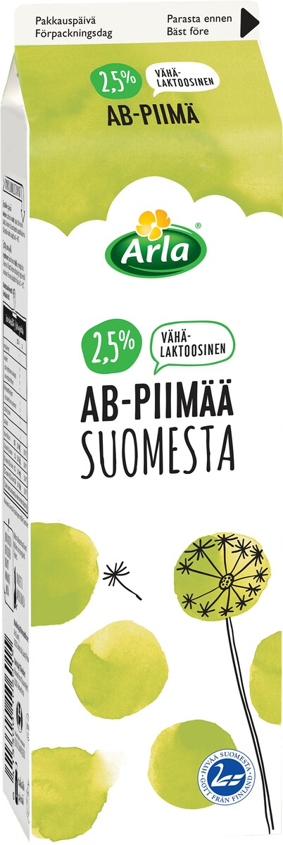 Arla AB 2,5% piimä 1l vähälaktoosinen Suomi