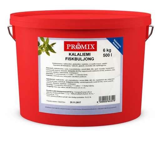 PROMIX 6KG FISH BOUILLON /500 L. INGREDIENS FOR BOUILLION (LACTOSE FREE, GLUTEN FREE, NO SOY OR EGG)