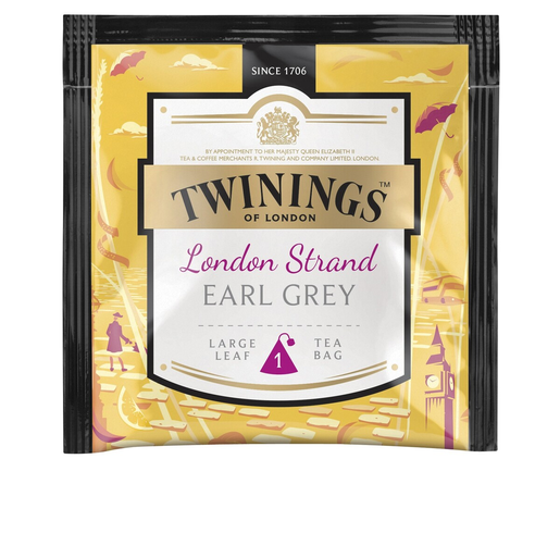 Twinings Large Leaf London Strand Earl Grey maustettu musta tee yksittäispakattu pussi 100 kpl x 2,5 g