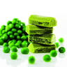 Findus Pea purée 2kg. Heat treated and individually quick frozen in pellets.