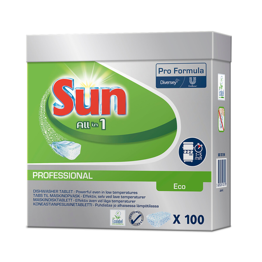 Sun Professional All in 1 Eco koneastianpesuainetabletti 100kpl sisältää huuhtelukirkasteen