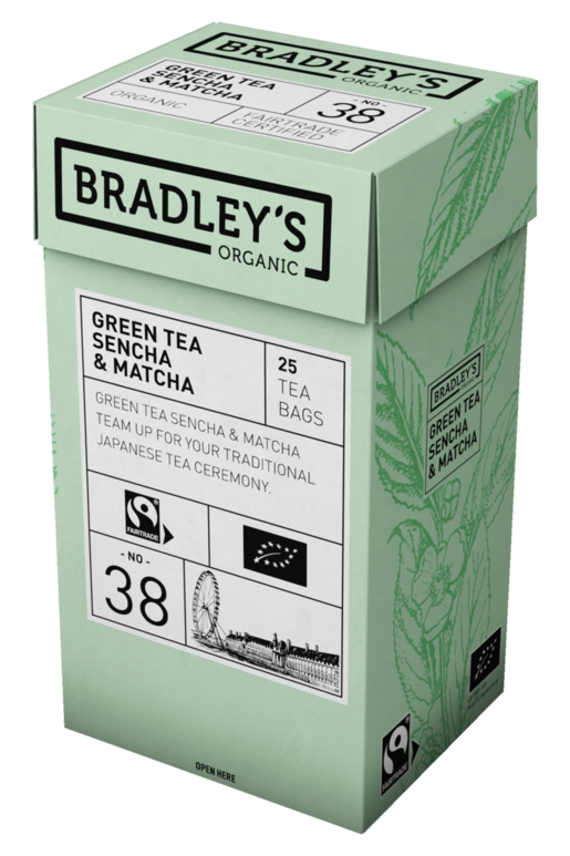 Bradley's Organic ekologiskt No. 38 sencha and matcha grönt te 25ps Rättvis Handel