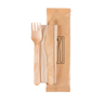Biopak träbestickset gaffel, kniv, brun servett 160/165mm