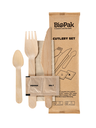 Biopak bestickpaket vaxad trä gaffel, kniv, kaffesked servett, salt och peppar 210mm