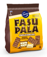 Fazer Fasupala tuplasuklaa wafer biscuits with white chocolate filling covered with milk chocolate 215g