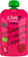 Ellas Kitchen ekologisk jordgubbe, rabarber, äpplepuré 4mån 120g