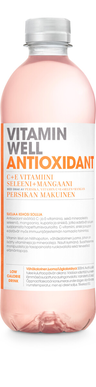 500ml Vitamin Well Antioxidant, peach flavoured non-carbonated beverage with added vitamins
