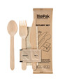 Biopak cutlery set waxed wood fork, knife, napkin, spoon, salt and pepper 210mm